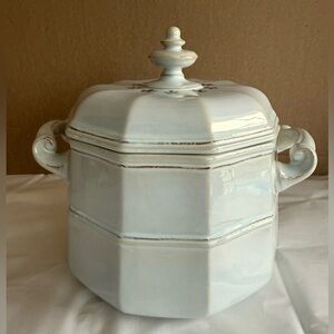 VTG Mancioli Porcellana Antica Medici Grey/Blue High Covered Casserole Dish